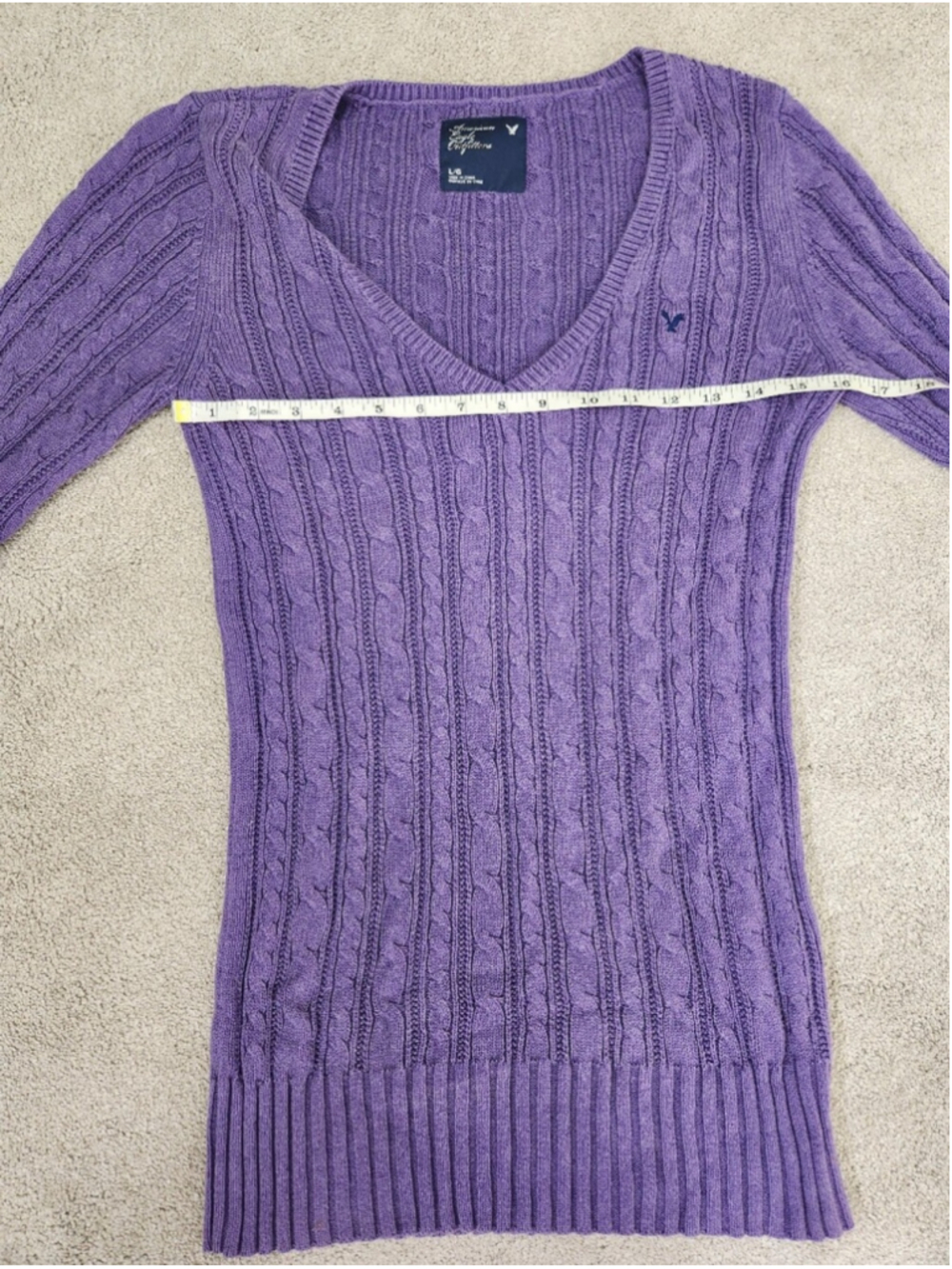 ASO Elena Gilbert Sz L Alt Y2K Purple Cotton Cable Knit Sweater Prep Old Money - Picture 8 of 11